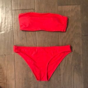 Lively Red Strapless 2 Piece Bathing Suit